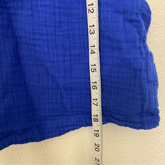 Old navy royal blue muslin gauze cotton button front Top blouse oversized crop M - Picture 6 of 9